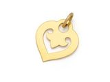 a gold plated heart charm with a cross on it