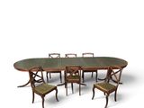 une photo représentant une table à manger avec six chaises et une grande table ovale