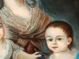an old painting of a woman and two children with a bird