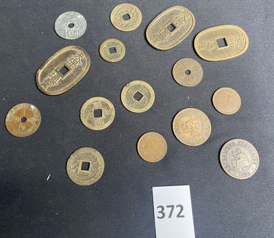 some coins are sitting on a table with a price tag on it