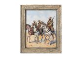 tableau représentant un groupe d'hommes à cheval dans le désert