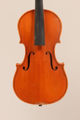 a close up of a violin with a bow on a white background