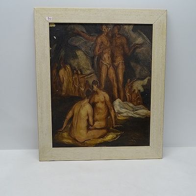 70 : MAIRE ANDRE : Scène de Personnages Nus, huile sur carto…