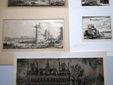 three old black and white pictures of a city and a building