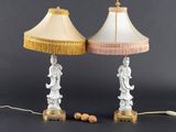 pair of white and gold table lamps with fringe lampshads