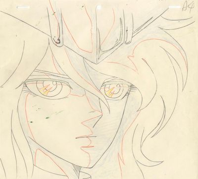 dessin représentant le visage d'une femme aux cheveux longs, coiffée d'une couronne sur la tête