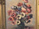 une peinture de fleurs dans un vase sur une table
