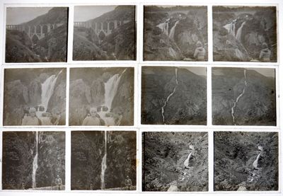 Pyrénées : 9 Vues stéréoscopiques positives sur verre 6x13cm…