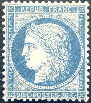 a blue and white stamp with a woman ' s face on it