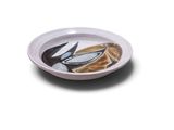 a white plate with a fork and knife on it