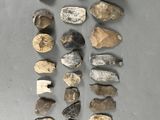 diverses roches et pierres sont disposées en rangée sur une surface grise