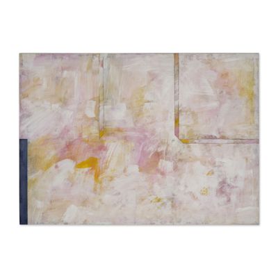 une peinture abstraite aux couleurs rose et jaune sur fond blanc