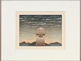 a painting of an angel sitting on top of a mountain