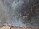 a painting of a man standing in front of a blackboard
