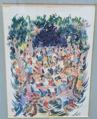 une image représentant un tableau où l'on voit une foule de personnes dans un parc