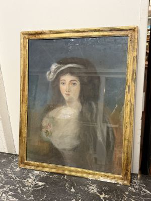tableau représentant une femme vêtue d'une robe blanche et portant une coiffe blanche