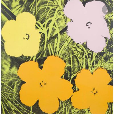 andy warhol, ' flowers in yellow, orange, and pink ', 1970