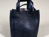 navy blue perforated leather mini tote bag