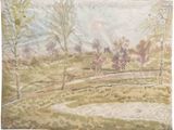une image d'une peinture d'un paysage avec des arbres