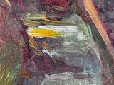 an oil painting of a pitcher and a plate of food on a table