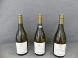 trois bouteilles de vin blanc sont alignées sur une table