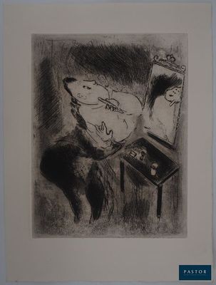 dessin représentant un chat assis devant un miroir, en train de se regarder dans le miroir