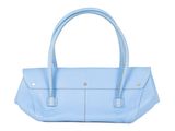 un sac à main bleu clair avec des anses tressées sur fond blanc
