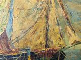 a painting of a sailboat on display in a museum