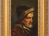 un tableau représentant un vieil homme coiffé d'un bonnet de fourrure