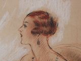 drawing of a woman with a tattoo on her arm