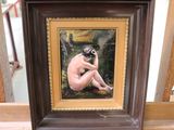 a painting of a nude woman sitting on a ledge