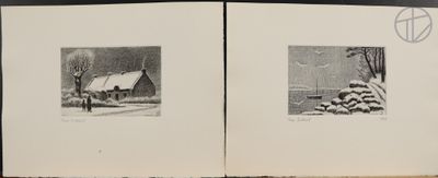 two pages of a book with a picture of a house in the snow