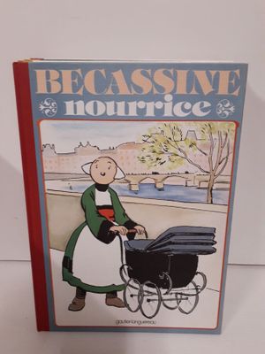 un vieux livre pour enfants avec l'illustration d'une femme poussant un bébé dans une poussette