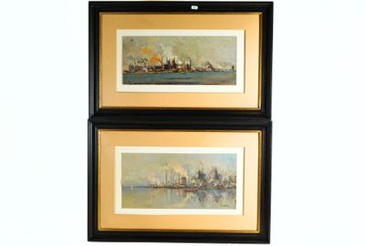 École russe du XXe siècle. Paire de paysages Huile sur toile…