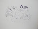 un dessin représentant un groupe de femmes nues assises par terre