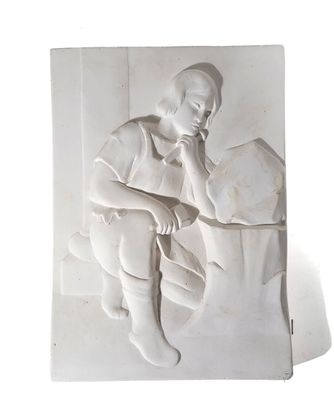 PLAQUE maçonnique en plâtre figurant un apprenti qui dégross…