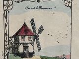 four different pictures of a windmill and a windmill house