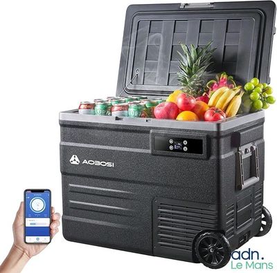 a cooler that has a bunch of fruit in it
