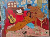 un tableau représentant un homme et une femme dans un salon