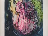 painting of a woman in a pink dress with a bird on her shoulder