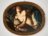 an image of a painting of a naked man with a knife in his hand