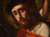 a painting of a man with a cross on his shoulder