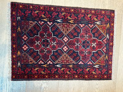 Tapis Afghan couleur rouge et bleu marine 0/60 X 0/40