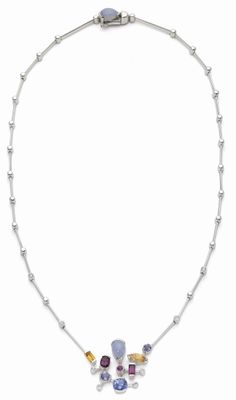 Collier EN OR Gris 18k, Diamants, Tanzanites, Citrines, AMÉT…