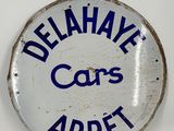 an image of a blue and white sign that says delahye cars arret