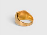 a close up of a gold ring on a white background