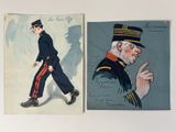two postcards of a man in a uniform and a man in a hat