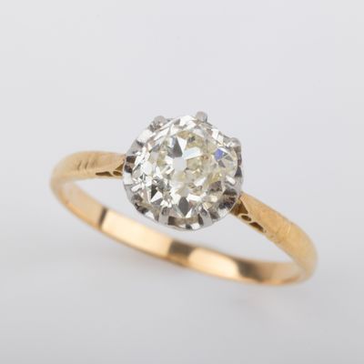 Bague solitaire diamant coussin, taille ancienne, 1. - Photo 1