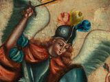 painting of a man in armor holding a sword and a shield