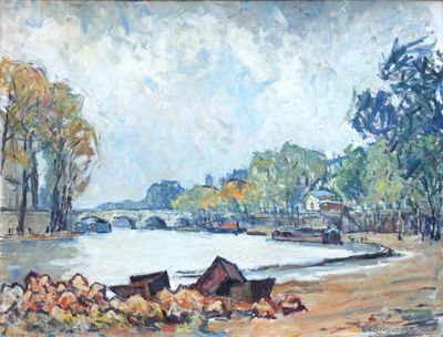 Maurice FONGUEUSE (1988-1963), "Pont Marie", huile sur panne…